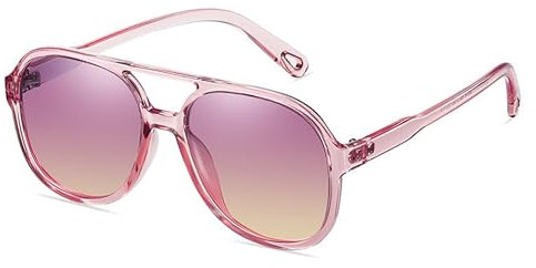 OSAGAMA Vintage Polarisierte Sonnenbrille Pilot Brille Oversized Sunglasses für Damen Herren (Rosa)