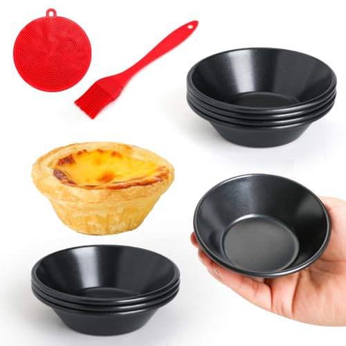 Quyimy 8 Stück Tarteform, Törtchenform 8 cm / 3 Zoll, Antihaftbeschichtung Quicheform Klein Rund Pie Form mit Öl-/Spülbürste, Tartelette Förmchen für das Backen, Schwarz (8cm×8)