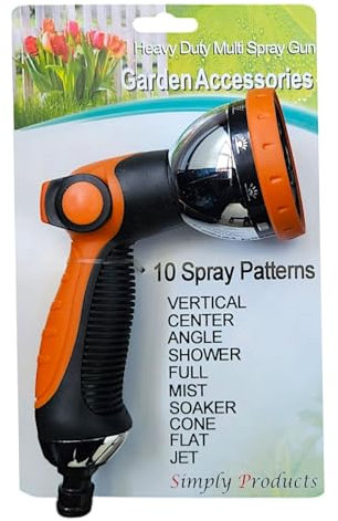 Heavy Duty Soft Touch Multi-Jet Spray Gun: Ideal for Daily Use, Multi-Tasking Gun with Flow Control, 10 Patterns: Cone, Jet, Flat, Full, Mist, Verticle, Centre, Angle, Shower, Soaker