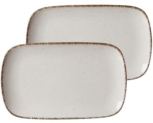 Ritzenhoff & Breker Servierplatten-Set Casa 2-teilig, 33 x 20 cm, Recheckige Platten im Vintage-Look, Mix & Match-Geschirr, Spülmaschinenfest & Mikrowellengeeignet, Porzellan, Creme