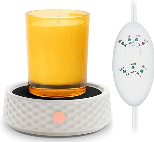 Electric Large Candle Warmer Plate - Ceramic Candle Wax Warmers 4 Timer Adjust Fragrance Intensity Auto Shut Off for Home Office, Coffee Mug Warmer, Fragrance Heating Beverage