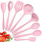 Herogo Set di 8 posate da cucina in silicone, resistenti al calore, utensili da cucina, con spatola in silicone, cucchiaio/paletta, antiaderente e lavabile in lavastoviglie, colore: rosa