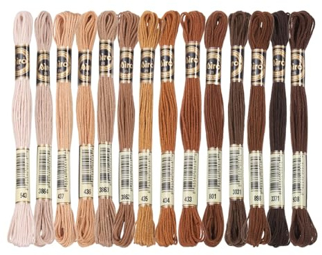 PATIKIL 14 Stück Stickgarn, je 8m, 6fädig, Polyester Stickfäden Armbandfäden für Kreuzstich, Handstickerei, DIY-Handwerksprojekte, Mehrfarbig Rot Braun