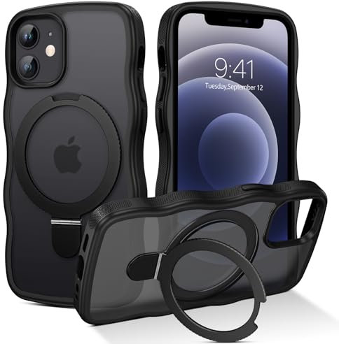 Telaso Magnetisch Ständer für iPhone 12 Mini Hülle, Translucent Matte Handyhülle für iPhone 12 Mini Case, Kompatibel mit MagSafe, Schutzhülle Cover Stoßfest und Sturzsichere, Schwarz