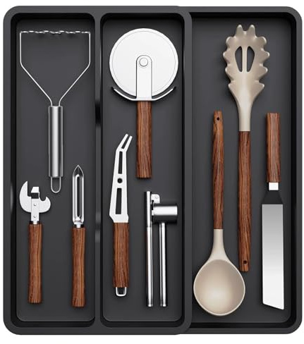 Rangement Couvert Extensible, Organisateur de Tiroir Réglable Organisation de Cuisine en Plastique, Separateur Tiroir pour Couverts (22,6-35,7 x 40 x 4.5cm)