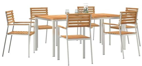 vidaXL 7-Piece Garden Dining Table Set Made of Solid Teak Wood, Outdoor Dining Table 180 x 90 x 75 cm, Made of Solid Teak Wood, Stackable Garden Chairs 2 Pieces Made of Solid Teak Wood and Steel