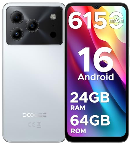 DOOGEE Note 56 Mobile Phones, Newest Android 16 Smartphone, 6150mAh, 8.45mm Ultra-Slim, 6.56 HD+ 90Hz, 24GB + 64GB/2TB Android Phones, Dual SIM Unlocked Mobile Phone, Face ID, GPS, OTG, FM-White