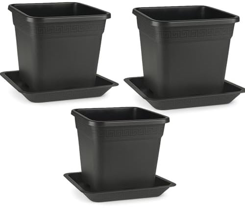 Easy Act 3er Set Pflanzkübel viereckig 18L (30,5 x 30,5 x 30,5cm) mit Untersetzer | Pflanztopf, Blumentopf, Pflanzkübel, Vierkant-Topf, Anzucht, Pflanzgefäß Anzuchttopf Auffangschale