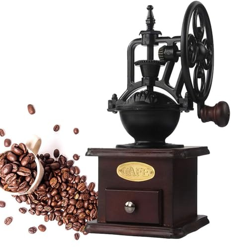 Molinillo de Café Manual con Núcleo de Cerámica Vintage - Molido Ajustable de Grueso a Fino, Molinillo Manual Antiguo de Nogal y Hierro Fundido, para Espresso, Cafetera de Vertido y Prensa Francesa