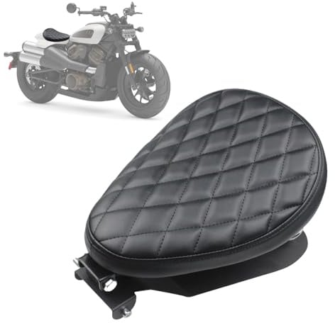 Motorrad PU Leder Solo Sitz, Motorrad Sitzkissen, Sitzkissen Grundplatte Sitzbank Pu Leder Sitz Mit Frühling Federhalterung Universal Für Bobber Sportster XL1200 883 48 Dyna Softail Schwarz Rhombus