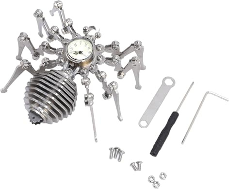 Fabater Robustes Mechanisches Spinnenspielzeug mit Uhr, Edelstahlmodell Zur Präsentation, Verstellbaren Beinen und Uhrendesign