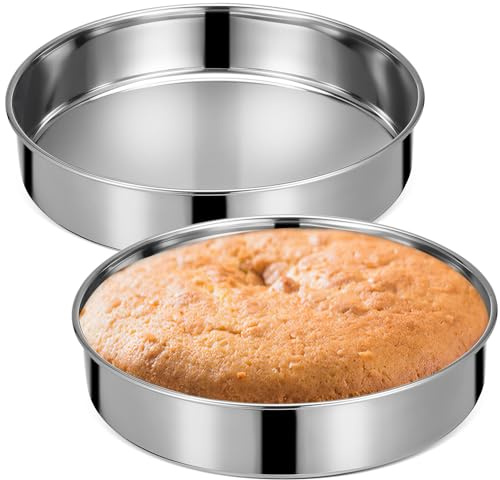 MOLUCKFU Moldes para Pasteles 2 Unidades de Acero Inoxidable 24 CM sin Borde Base Plana para Hornear Bandejas Metálicas Resistentes al Calor Ideales para Repostería y Cocina al Vapor