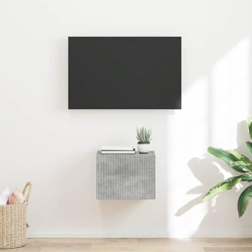 Tonture TV-Wandschrank Betonoptik 60x31x29,5cm, Holzwerkstoff, Hängeregal für Wohnzimmer, Moderner Stil, Praktische TV Konsole mit 90°-Schwingtür