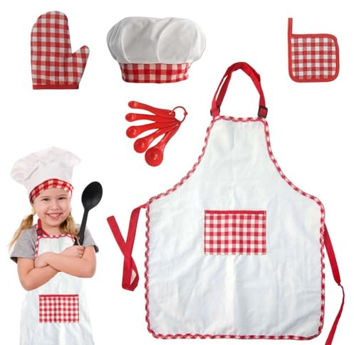 Set of for - Chef Role Play For, Kitchen Costume | Apron, Hat, Mittens, Insulation Mat, Spoons, Pretend Play Outfit, Culinary Dress-Up and