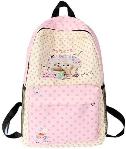 Uanqfegy Kawaii-Katzen-Rucksack, Cartoon-süße japanische Schultasche mit großer Kapazität für Mädchen