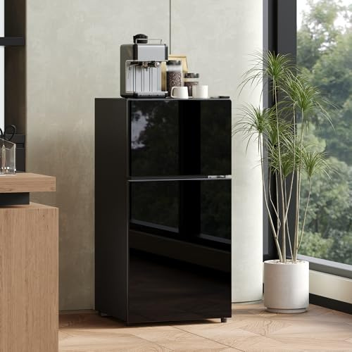 Merax Mini Réfrigérateur 60L avec Congélateur 22L, Frigo Compact à Porte Vitrée avec LED,Thermostat Réglable 7 Niveaux, Étagères en Verre Amovibles
