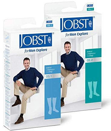 Jobst forMen Explore - Herren Kompressionsstrümpfe Kniestrümpfe | KKL1 | regular | Navy | I | Reisestrümpfe | Freizeitstrümpfe | mit Baumwolle und integrierten Carbonfasern