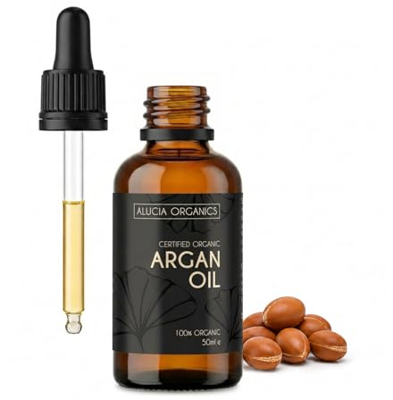 Alucia Organics Argan Oil 50ml Organic Cold Pressed Unrefined Pure | Helps Maintain Soft Hair and Skin with Versatile Use for Nail Care Massage and Nourishing Hair Mask Treatments