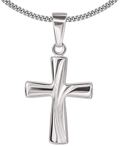 CLEVER SCHMUCK Jugendliche Kreuzkette Anhänger kleines Kreuz 17 mm mit 3 geschwungenen Bögen glänzend & Kette Panzer 40 cm STERLING SILBER 925 für Kinder im Schmucketui
