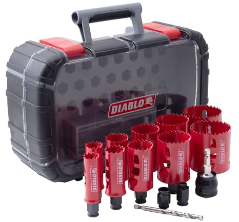 Diablo General Purpose Bi-Metal Hole Saw Set - Fits with Mandrel System - 10 Saw Cups, 1 Mandrel, 1 Pilot Bit, 2 Adaptor Nuts - DHS14SGP
