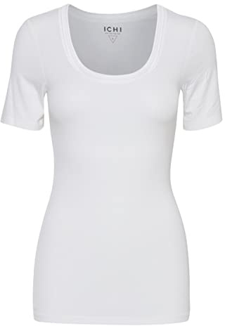 ICHI IHZOLA Damen T-Shirt Kurzarm Shirt rundhalsshirtp mit aufgesetzten Kanten Slim Fit
