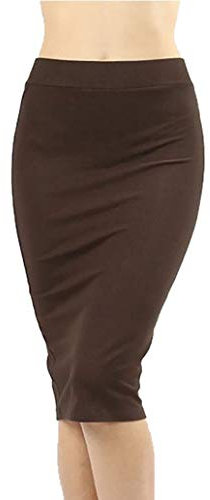 Oh! Pretty Damen Midi Rock Stretch Figurbetont Business Bleistift Röcke (Dunkelbraun, M)