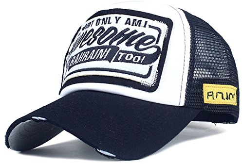 Trucker Mesh Baseballcap Awesome Distressed Snapback Vintage Used Look Retro Sommer Oldschool Kappe Mütze Cap Schirmmütze Basecap (schwarz/weiß)