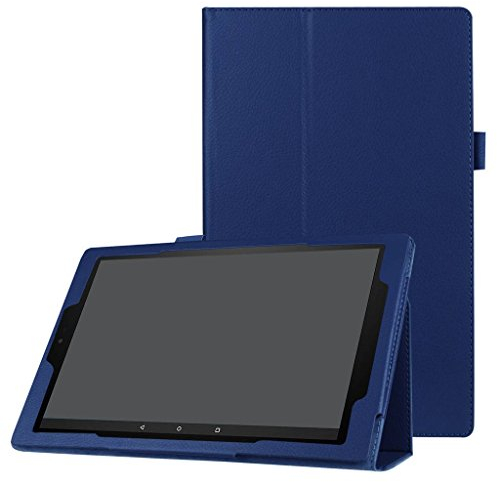 SATURCASE Amazon Fire HD 10 (2017 and 2015 Release) Funda, Cuero De La PU Plegable Folio Apoyo Tableta Funda Carcasa Case para Amazon Fire HD 10 (2017 and 2015 Release, 7th and 5th Gen) (Azul Oscuro)