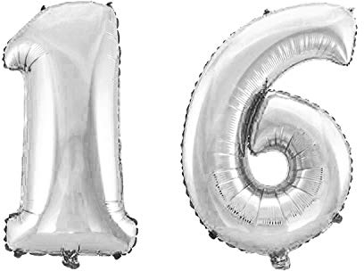 WeAreAwesome Folien-Ballon Luft-Ballon Zahl 16 Silber 60CM XL Aufpusten Geburtstag Jubiläum Jahrestag Feier