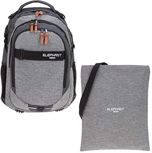 2 Teile Set ELEPHANT Schulrucksack Hero Signature Rucksack + Turnbeutel Attach Bag (Two Tone Grey (grau/anthrazit))