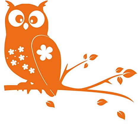 kleb-Drauf® | 1 Eule auf AST | Orange - glänzend | Wandtattoo Wandaufkleber Wandsticker Aufkleber Sticker | Wohnzimmer Schlafzimmer Kinderzimmer Küche Bad | Deko Wände Glas Fenster Tür Fliese
