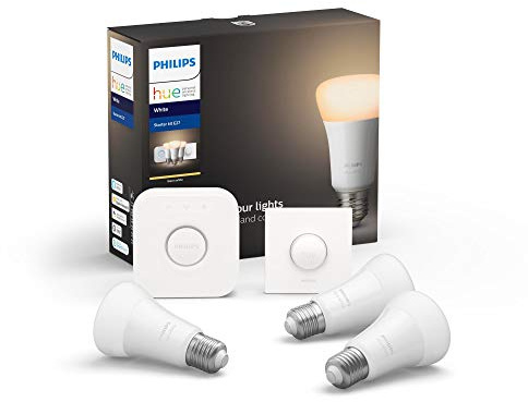 Philips Hue White E27 3er 806lm Sarter Set ink. Smart Button, dimmbar, warmweißes Licht, steuerbar via App, kompatibel mit Amazon Alexa (Echo, Echo Dot)