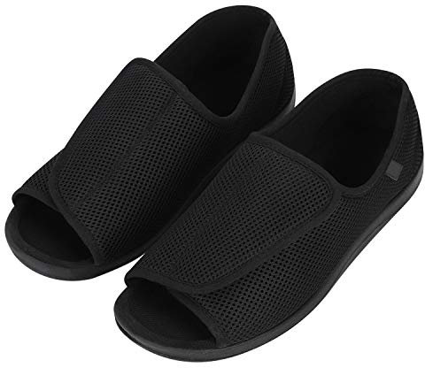 IBLUELOVER Chaussons Diabétiques pour Hommes Femmes Pantoufle en Mousse Viscoélastique Chaussures Réglable Fermeture Scratch Sandale Pieds Larges Orteil Ouvert Chausson pour âgées Pieds Enflé, EU42