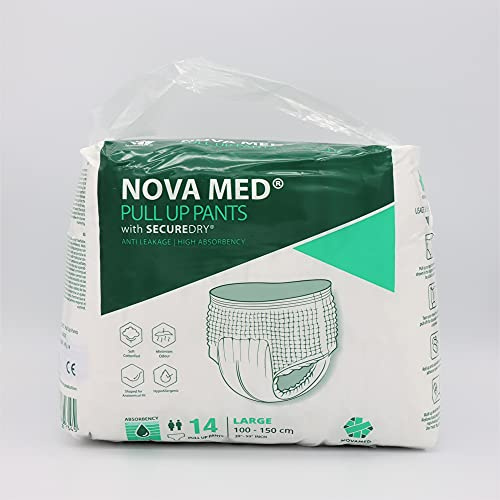Novamed Incontinence Pull up Pants for Women & Men, Adult Nappies - Large - 14 Pants per Pack - 1850ml Absorbency - A British Brand