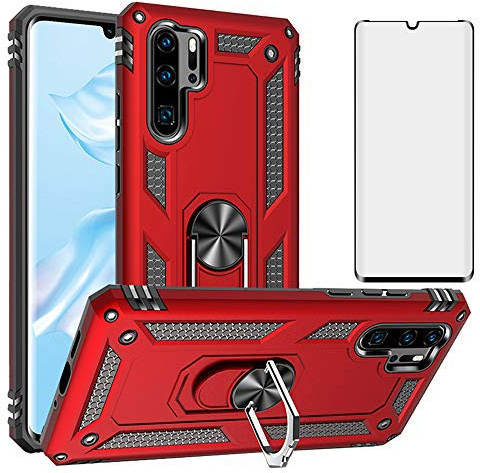 Asuwish Handyhülle für Huawei P30 Pro Hülle mit Glas Folie Schutzfolie und Magnetisch Ring Ständer Handyhüllen HuweiP30Pro Hawaii P 30 P30Pro VOG-L29 Slim Handy Hüllen Schutzhülle Phone Case Rot