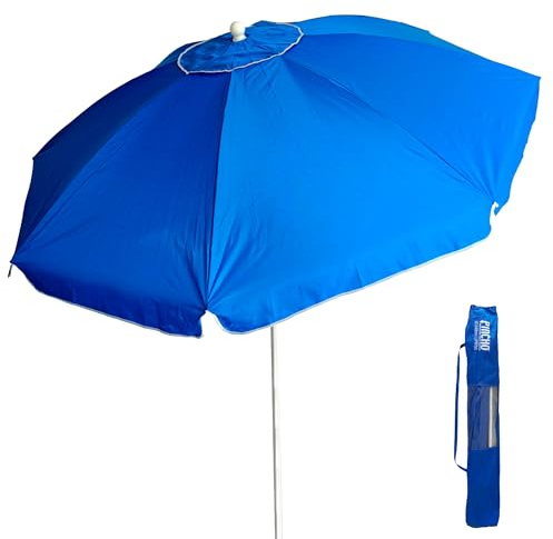 Pincho Sombrilla playa grande Ø240 cm, antiviento hasta 35km/h, protección uv 50, materiales de calidad, tubo de aluminio, 8 varillas de fibra de vidrio, palo reclinable, incluye bolsa de transporte