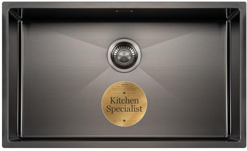 XXL Küchenspüle Mizzo Linea 70 x 40 cm | großes Einzelbecken aus Edelstahl | Unterschrank 80 cm | einfache Installation unter bündiger oder Einbauplatte | Spüle 1 Becken | Schwarz Gunmetal