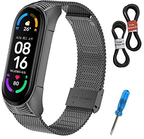 MIJOBS Armband für Xiaomi Mi Band 6 & Xiaomi Mi Band 5 Metallarmband Xiaomi Band 4 & Xiaomi Band 3 Edelstahl Armbänder Ersatz Armbänder Kompatibel mit Xiaomi Band 6/5/4/3 Metallarmband