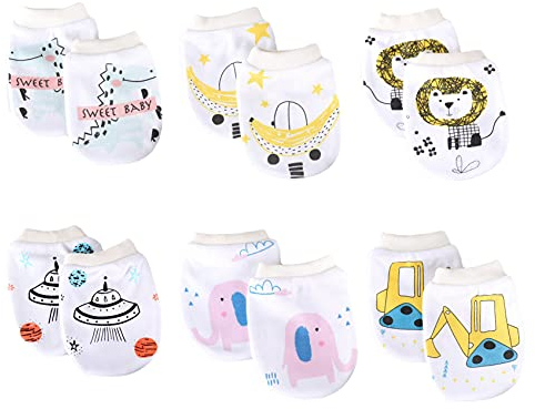 BEISIJIA 6 Paar Baby-Fäustlinge aus Baumwolle, kratzfest, für Neugeborene, Kleinkinder, keine Kratzer, Handschuhe für 0–8 Monate alte Babys, Jungen und Mädchen, 6 Paar, One Size