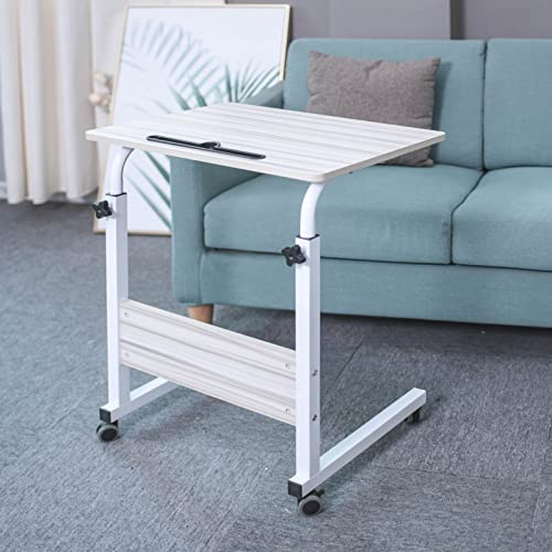 Emall Life Tray Table, Adjustable Sofa/Bed Side Table Portable Desk with Wheels Overbed Table Laptop Cart with Holder Slot (White Maple, 60 x 40 cm)