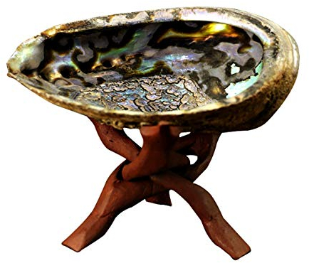 WellieSTR Kit de bavure avec coquille d'ormeau, trépied en bois, pour baver, brûler des herbes en vrac, des bâtons de sauge ou des bâtons Palo Santo, pour bavure, rituels, Reiki, méditation et Wicca