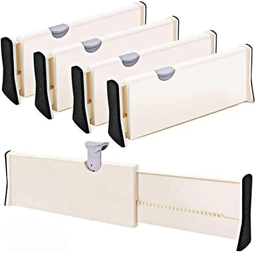 Bossjoy Schubladentrenner, Kunststoff Aufbewahrungs-Organisatoren, 4er-Set Verstellbaren Schubladenteilern Organizer Separatoren für Schlafzimmer, Schrank, Babyschublade, Schreibtisch, Küchenablage