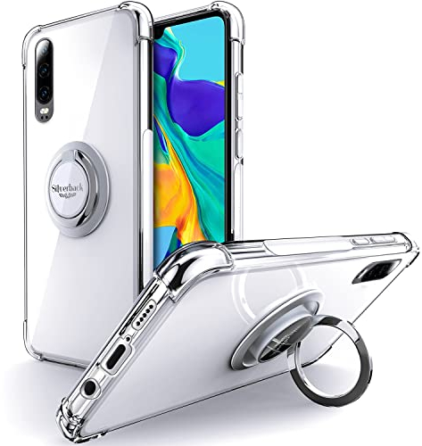 Silverback Hülle für Huawei P30 Handyhülle mit 360 Grad Ring Halter Schutzhülle TPU Schock Stoßfester Stoßfänger Weiche Dünn Case für Huawei P30 - Transparent