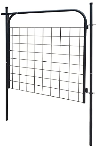 Wakects Schwingtor für den Außenbereich, verzinktes Stahlgeflecht, Gartentor, Einfahrt, Zaun, Eingangstor, Türbeschläge für Garten, Hof, Terrasse, Anthrazit, 100 x 100 cm
