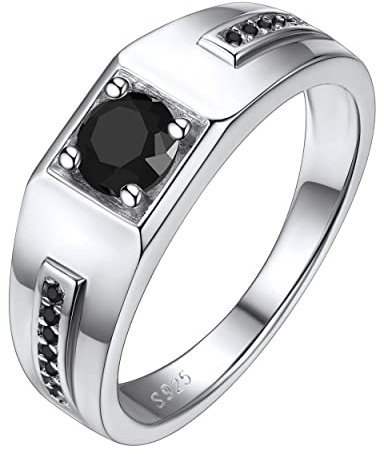 Silvora Anello da Uomo Intarsiato con 5mm zircone AAA Bianco Nero in Argento Sterling 925 Anello Abbagliante Ipoallergenico