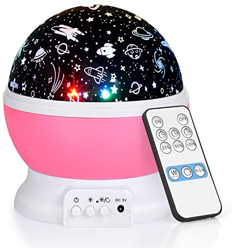 SUNNEST Baby Night Light Projector with Remote, 360° Rotation Star Projector - 8 Color Changing Night Light for Kids - Pink