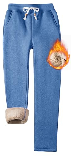 TACVASEN Women's Fleeced Lined Joggers Winter Trousers Sherpa Sweatpants Warm Tracksuit Bottoms with Pockets Blue M