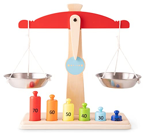 New Classic Toys Holz Spielzeug-Waage für Kinder – realistisches Kaufladen-Zubehör – pädagogisches Lernspielzeug ab 3 Jahren – robuste Kinderwaage aus Holz für Rollenspiele & Spielküche