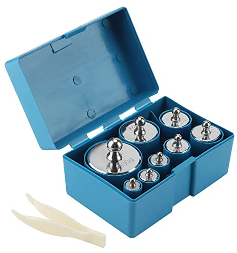 ZEONHEI Juego de 8 pesas de calibración M2, 1 kg, calibración en gramos de peso, 10 g, 20 g, 50 g, 100 g, 200 g, 500 g, acero de precisión, juego de pesos con pinzas, para básculas digitales, plata