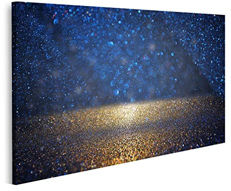 Image sur toile pailletée vintage lumières fond noir, bleu et or abstrait peinture murale prime images pour salon etc.